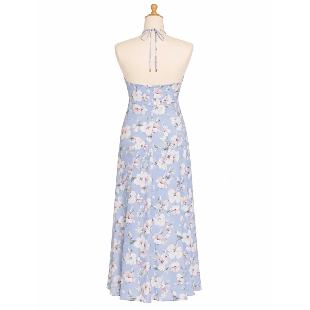 Abercrombie & Fitch Blue Floral Halter Maxi Dress Keyhole Large Tall Feminine